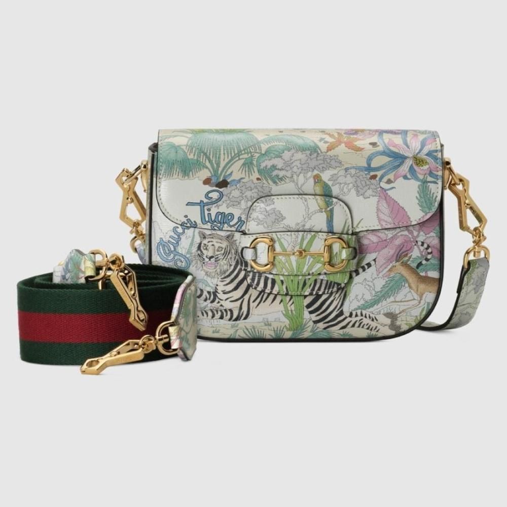 Gucci Bag Back Shoulder Bag Off-white Gold Tiger Flower Print Leather